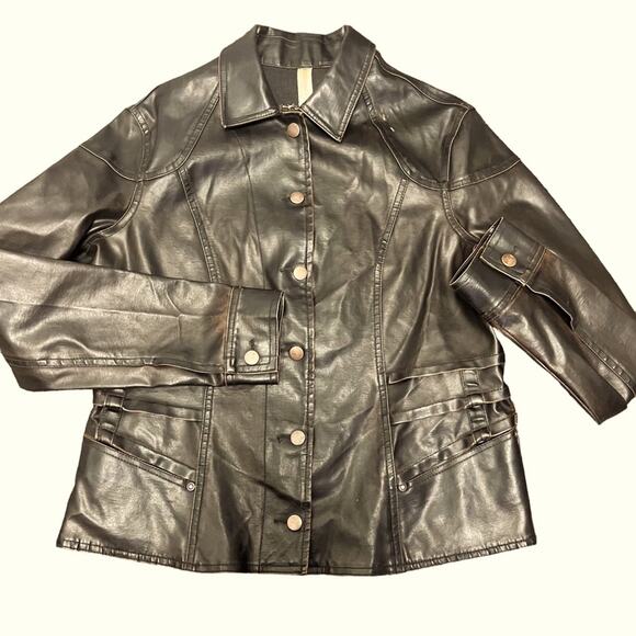 Vtg 90s No Boundaries Brown Distressed Vegan Leather Moto Jacket M - Picture 1 of 7